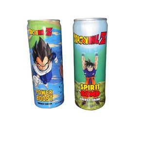 DRAGON BALL Z ENERGY DRINK POWER BOOST AND SPIRIT BOMB 12 OZ CANS X2